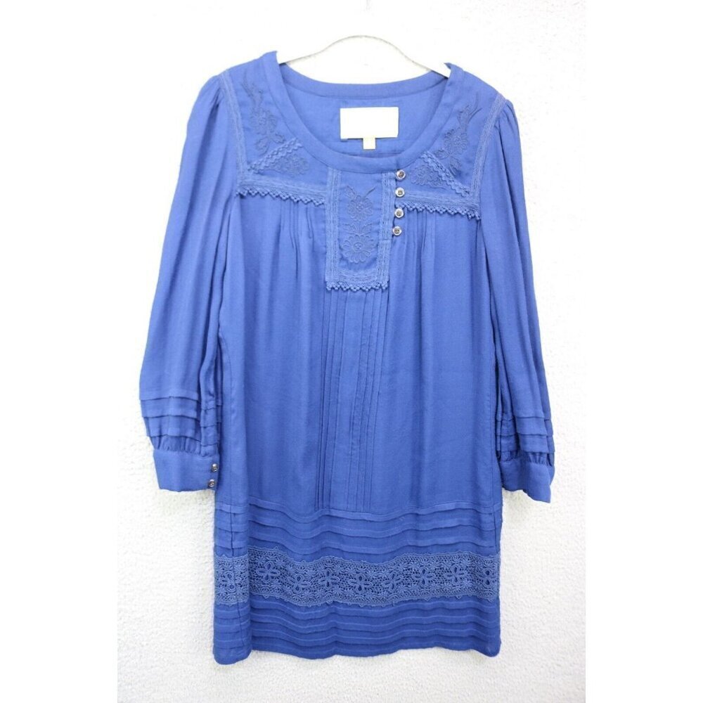 Leifsdottir Anthropologie Navy Long Sleeve Dress-Size 2-Lined-Embroidered
